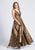 Dave & Johnny - A7104 Embroidered Deep V-neck A-line Dress In Gold