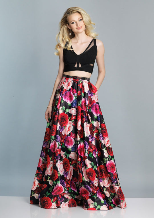 Dave & Johnny - A7221 Two-Piece Multi-Illusion Cutout Floral Gown In Floral and Print