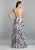 Dave & Johnny - A7610 Floral Plunging V-Neck Sheer Split A-Line Gown In White and Floral