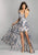 Dave & Johnny - A7610 Floral Plunging V-Neck Sheer Split A-Line Gown In White and Floral