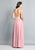 Dave & Johnny - A7628 Floral Lace Appliqued Mesh Bodice Chiffon Gown In Pink
