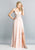 Dave & Johnny - A7628 Floral Lace Appliqued Mesh Bodice Chiffon Gown In Pink