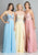 Dave & Johnny - A7628 Floral Lace Appliqued Mesh Bodice Chiffon Gown In Blue and Yellow
