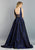 Dave & Johnny - A7704 Plunging Beaded Tri-Band Ballgown In Blue