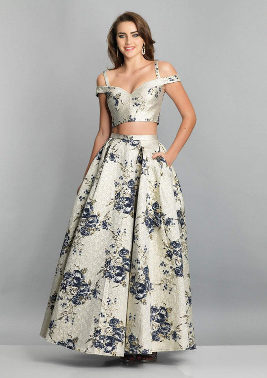 Dave & Johnny - A7765 Two-Piece Floral Off Shoulder Long Gown In Nude and Floral