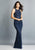 Dave & Johnny - A7809 Metallic Beaded Sheer Jewel Lace Gown In Blue