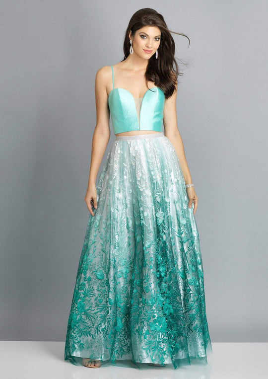 Dave & Johnny - A7846 Two-Piece Ombre Floral Embroidered Gown In Green