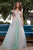 Cristallini - SKA 865 Floral Embroidered Plunging V-Neck Tulle Gown In White and Green