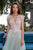 Cristallini - SKA 865 Floral Embroidered Plunging V-Neck Tulle Gown In White and Green