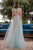Cristallini - SKA 865 Floral Embroidered Plunging V-Neck Tulle Gown In White and Green