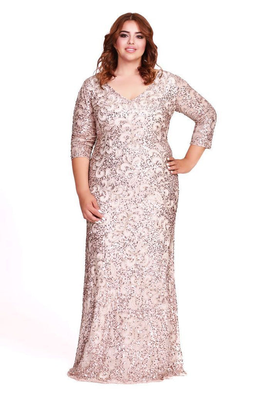 Shail K -12199W Bedazzled V-neck Fitted Dress In Pink