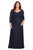 Shail K - 12162W Bedazzled Long Sleeve V-neck Trumpet Dress In Blue