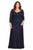 Shail K - Bedazzled Long Sleeve V-neck Trumpet Dress 12162W - 1 pc Navy In Size 18W Available In Blue