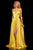 Sherri Hill - 52921 Halter Neck Satin A-line Dress with Slit In Yellow