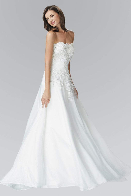 GL2077 Bead Embellished Strapless Bridal Dress