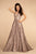 Elizabeth K - GL2589 Embellished Deep V-neck A-line Dress In Pink