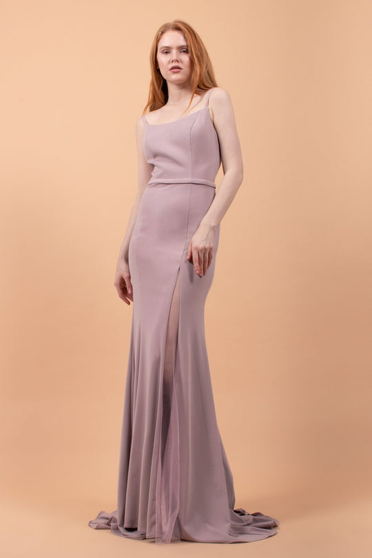 Elizabeth K - GL2670 Seamed Scoop Sheath Evening Dress In Purple