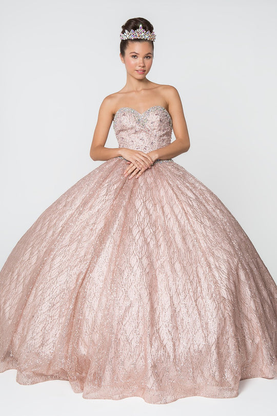 Elizabeth K - GL2801 Strapless Embellished Ballgown With Cloak In Pink
