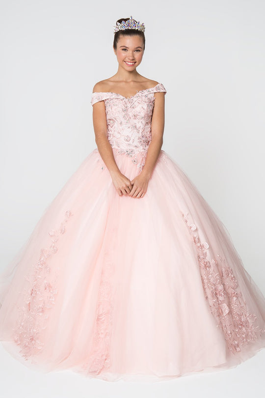 Elizabeth K - GL2802 Floral Embroidered Off Shoulder Ballgown In Pink