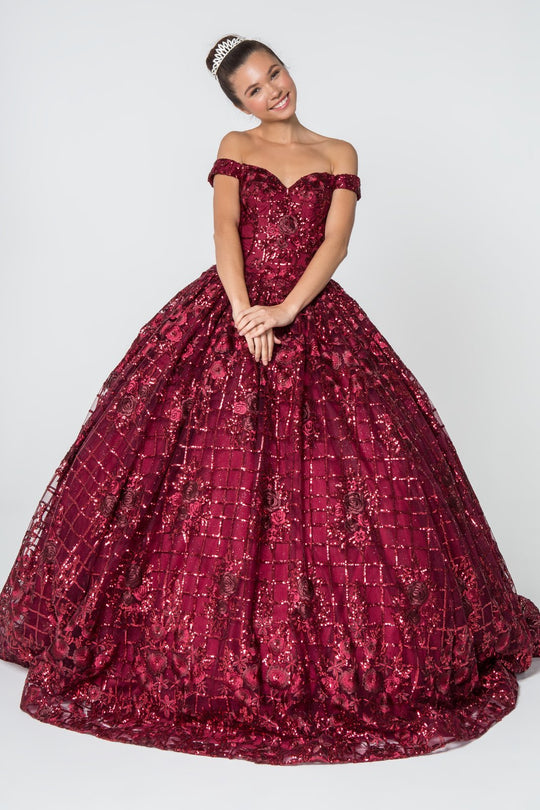 Elizabeth K - GL2803 Sequined Off-Shoulder Ballgown In Red