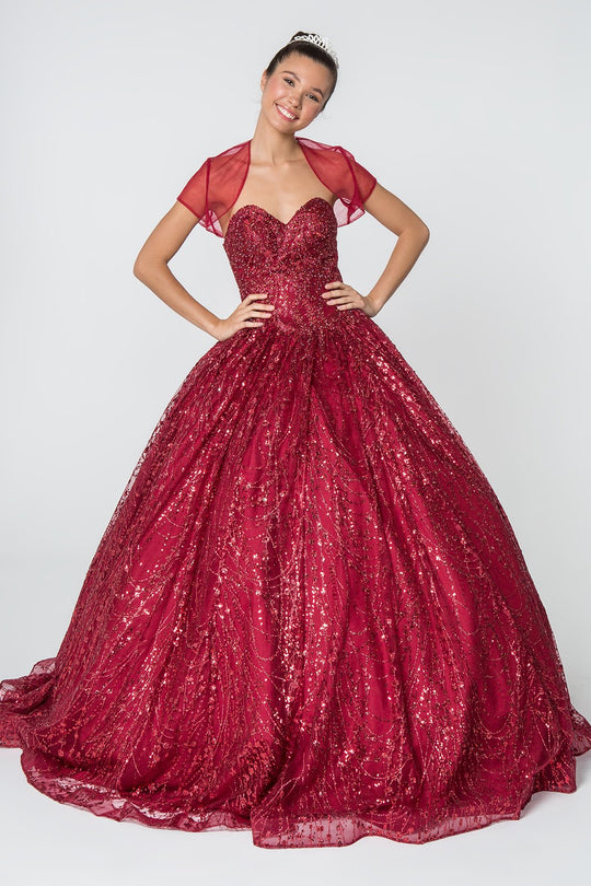 Elizabeth K - GL2804 Embellished Sweetheart Ballgown with Bolero In Red