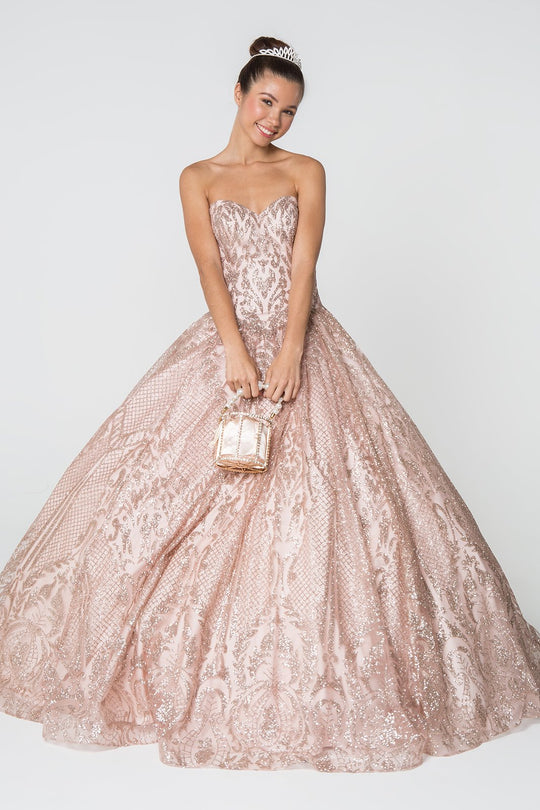 Elizabeth K - GL2806 Strapless Sweetheart Glitter Ballgown In Pink and Gold