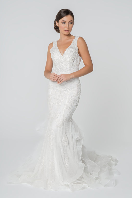 Elizabeth K - GL2814 Embroidered V-Neck Mermaid Bridal Gown In White