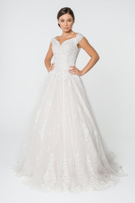 Elizabeth K - GL2823 Embellished Lace A-line Wedding Gown In White