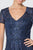 Elizabeth K - GL2829 Long V-Neck Embellished Lace A-Line Dress In Blue