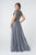 Elizabeth K - GL2829 Long V-Neck Embellished Lace A-Line Dress In Silver