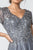 Elizabeth K - GL2829 Long V-Neck Embellished Lace A-Line Dress In Silver