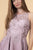 Elizabeth K - GS1618 Embroidered Swirl Motif Illusion Chiffon Dress In Pink