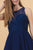 Elizabeth K - GS1618 Embroidered Swirl Motif Illusion Chiffon Dress In Blue