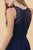 Elizabeth K - GS1618 Embroidered Swirl Motif Illusion Chiffon Dress In Blue