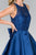 Elizabeth K - GS2383 Lace Jewel Neck Mikado A-line Dress In Blue