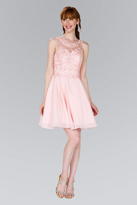 Elizabeth K - GS2394 Lace Applique Scoop Chiffon A-line Dress In Pink