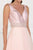 Elizabeth K - GS2413 Satin V-neck Jeweled Mesh A-line Dress In Pink