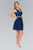 Elizabeth K - GS2413 Satin V-neck Jeweled Mesh A-line Dress In Blue
