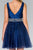 Elizabeth K - GS2413 Satin V-neck Jeweled Mesh A-line Dress In Blue