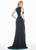 Ashley Lauren - 1494 Faux Wrap High Slit Velvet Gown In Green