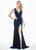 Ashley Lauren - 1494 Faux Wrap High Slit Velvet Gown In Blue