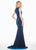 Ashley Lauren - 1494 Faux Wrap High Slit Velvet Gown In Blue