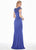 Ashley Lauren - 1517 Cap Sleeve Bead Fringed Crepe Sheath Gown In Blue
