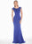 Ashley Lauren - 1517 Cap Sleeve Bead Fringed Crepe Sheath Gown In Blue