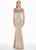 Ashley Lauren - 1517 Cap Sleeve Bead Fringed Crepe Sheath Gown In Nude