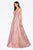 Cinderella Divine - AM258 Embellished Deep V-neck A-line Gown In Pink