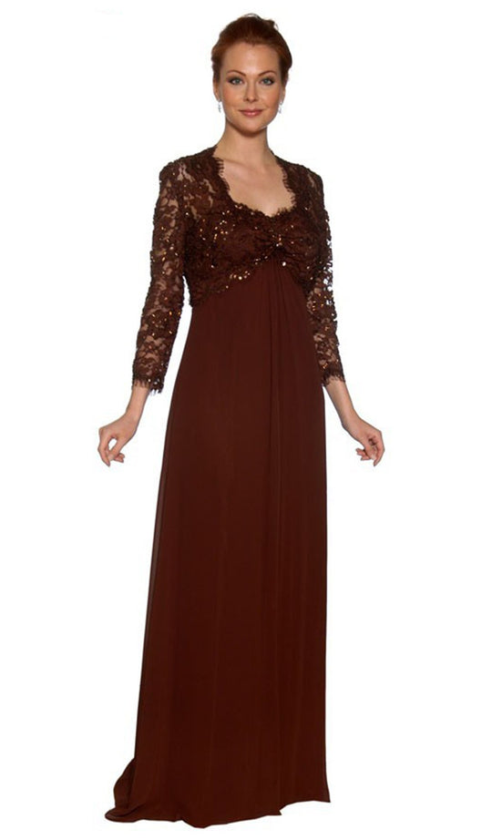 Empire Waist Long Formal Dress with Lace Jacket