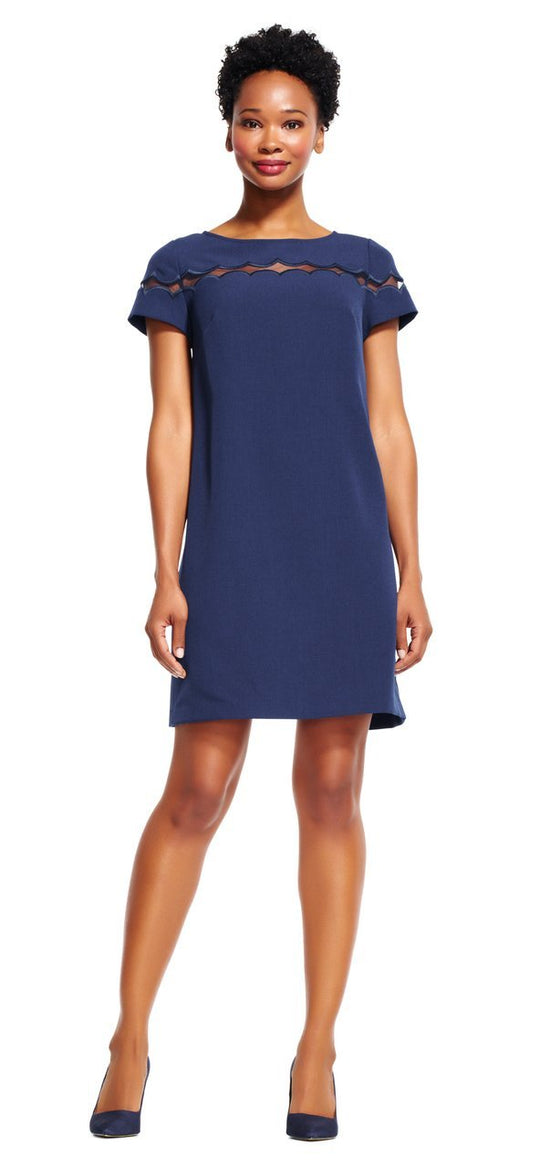 Adrianna Papell - AP1D100707 Bateau Sheath Dress with Illusion Details in Blue