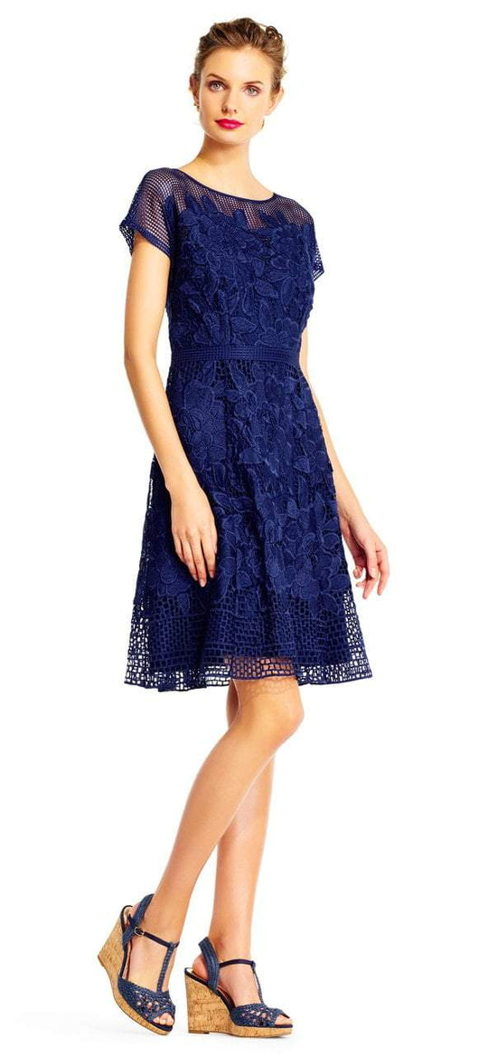 Adrianna Papell - AP1D101152 Lace Illusion Bateau A-line Dress in Blue