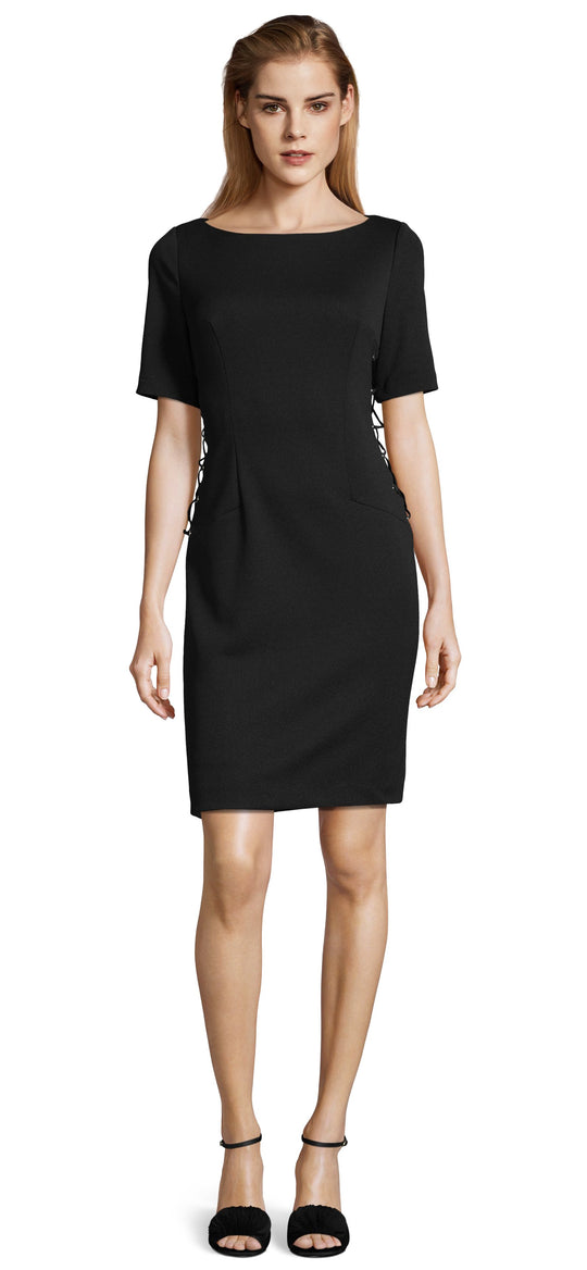 Adrianna Papell - AP1D101827 Side Lace Up Bateau Cocktail Dress In Black